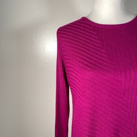 Apt 9 Fuchsia Pink Purple Round Neck Asymmetrical Hemline Long Sleeve Sweater M - Picture 4 of 13